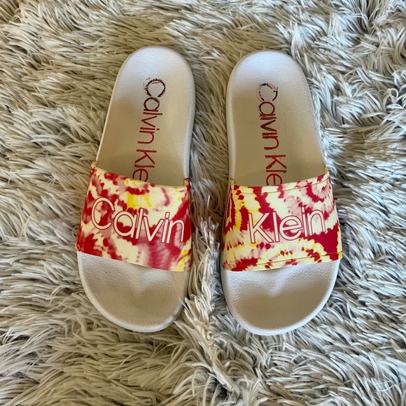 Calvin Klein Shoes - Calvin Klein Cilla Tie Dye Slider Sandals Pink & Yellow Size 6